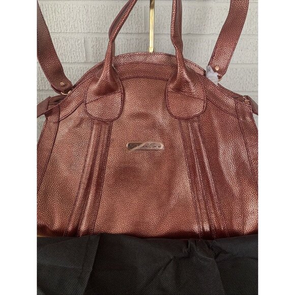 La Gioe di Toscana Dome Large Maroon Metallic Pebbled Leather 2-way bag EUC - Picture 13 of 16